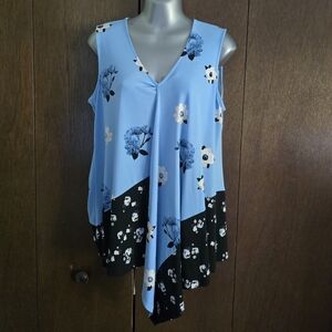 Alfani Blue and Black Floral Blouse